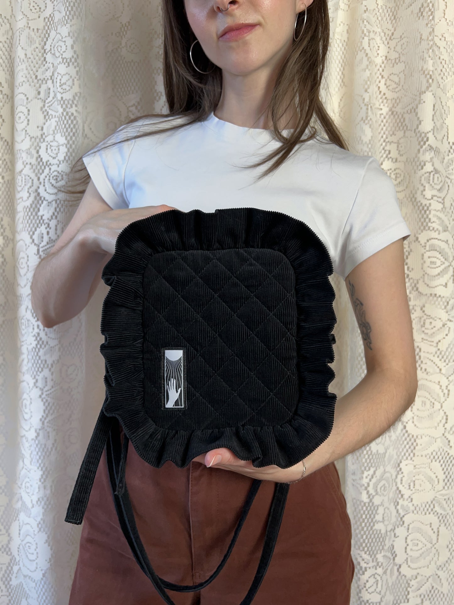 The Ruffle Bag - Black Corduroy *Prototype*