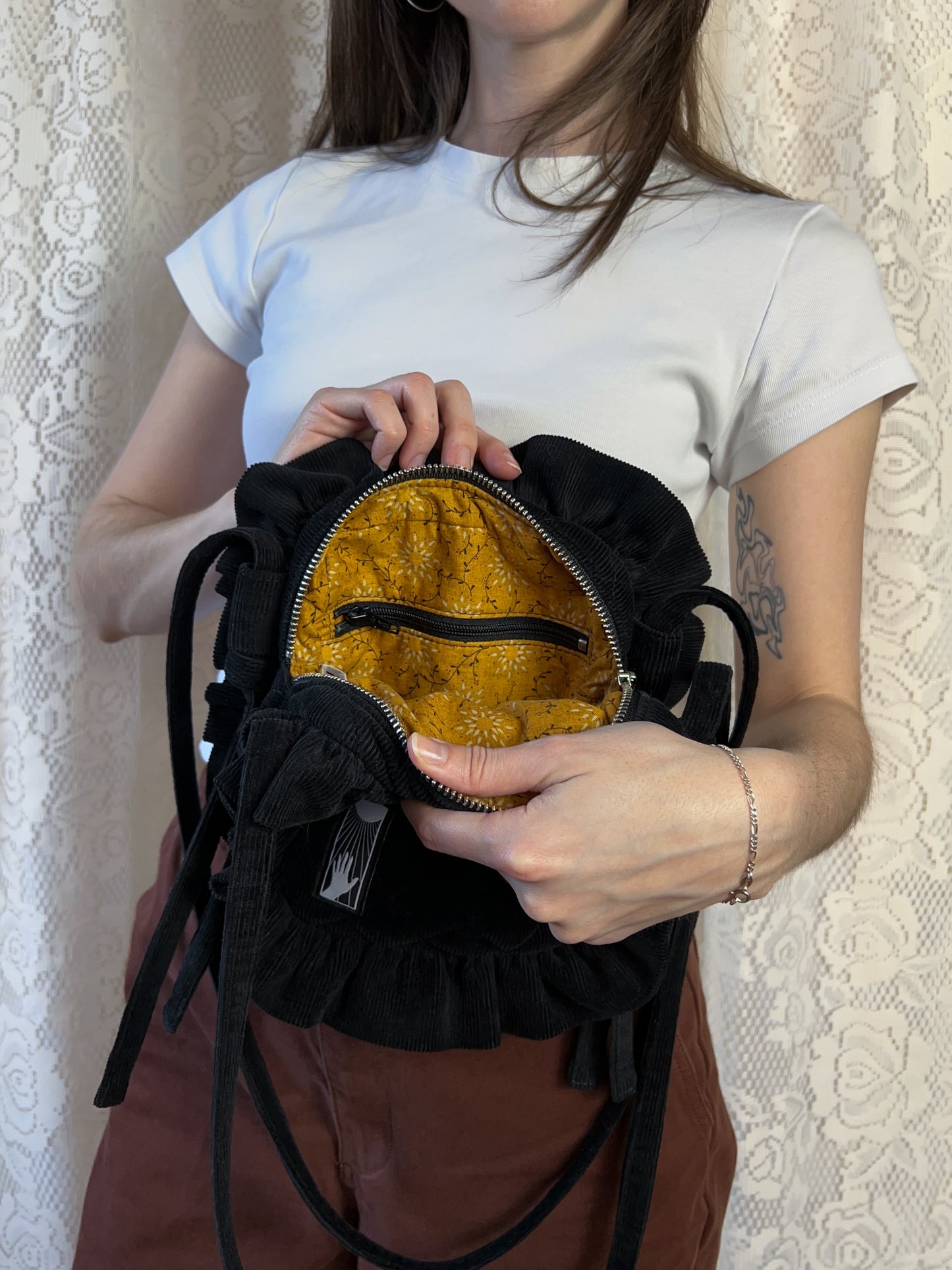 The Ruffle Bag - Black Corduroy *Prototype*