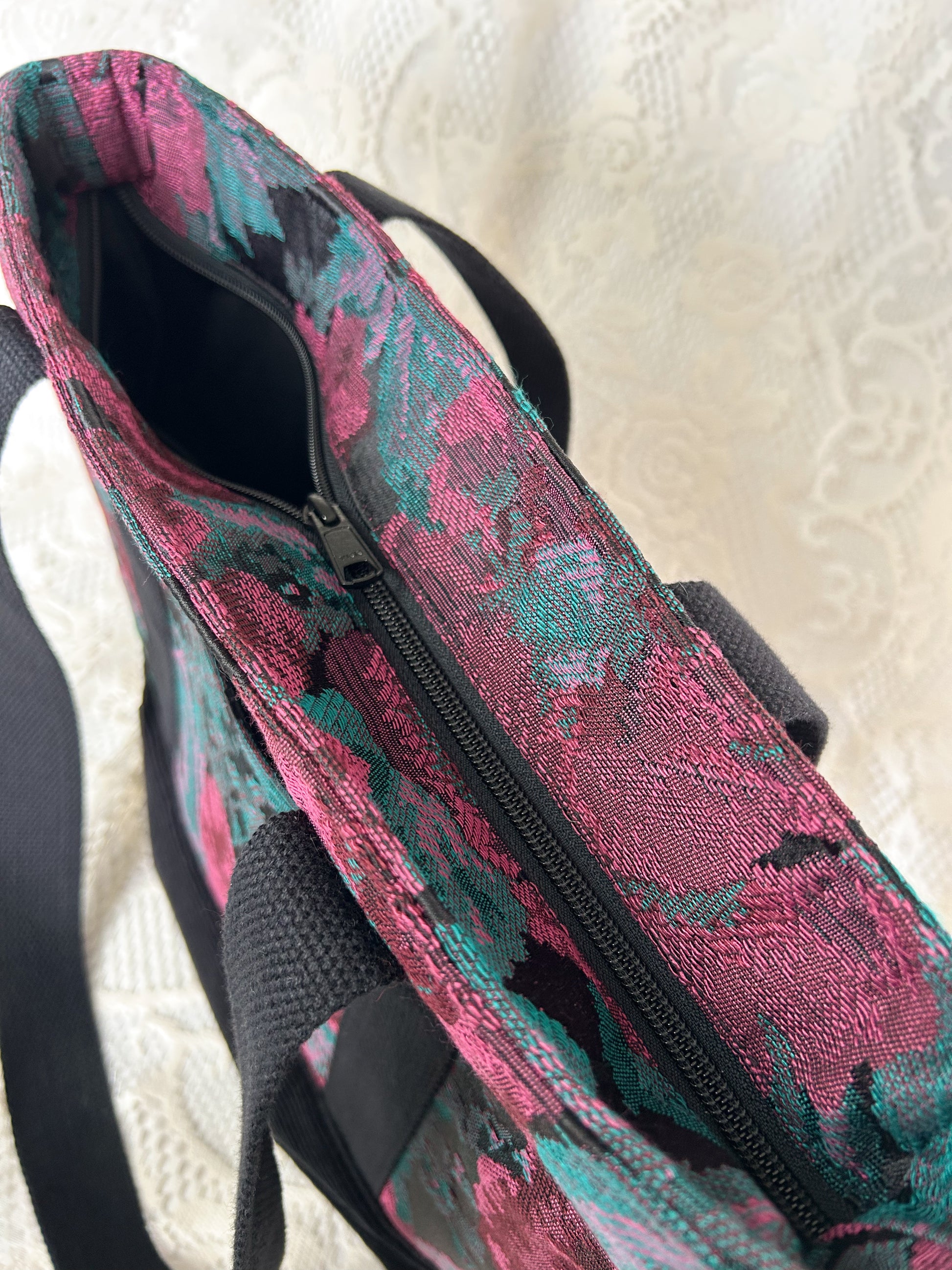 Top view of the same tote bag showing the main zipper