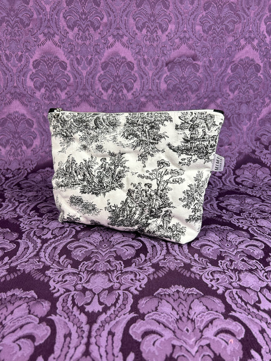 XL Quilted Zip Pouch - Toile de Jouy